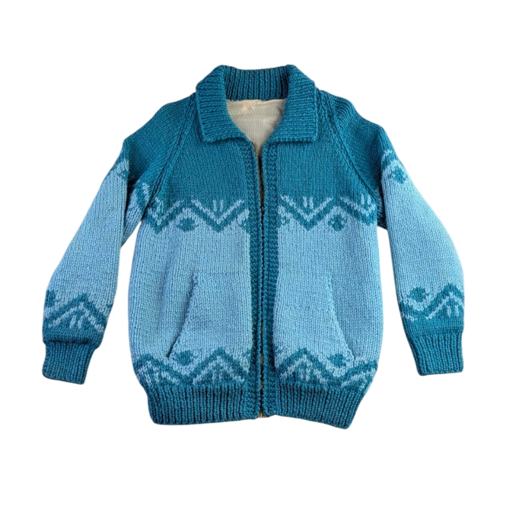 Women's Blue Patterned Cardigan Sweater - Picture 2 of 12